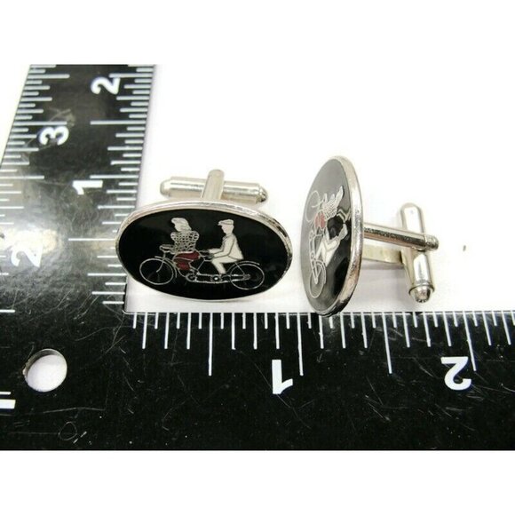 Cufflinks Tandem Bicycle Man Woman Tux Shirt Dress Suit Vintage - Picture 4 of 7